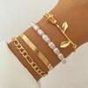 Punk Golden Metal Thick Chain Bracelets for Women Men Pentagram Heart Beads Pendant Charm Bracelet Set Fashion Jewelry