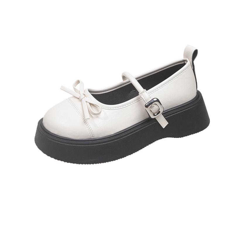 Fashion French bowknot Mary Jane Platform Shoes Woman 2025Buckle Strap Pu Leather Casual Shoes Woman Thick Sole Student Jk Uniform Shoes