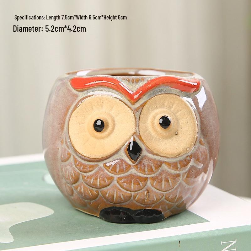 Cute Owl Ceramic Planter for Succulents: Flower/Bonsai Thumb Pot Ornament