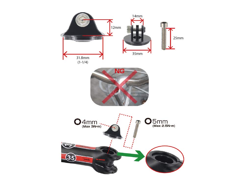Topplocksfäste Typ 2 för GoPro HERO-serien OD2 Storlek Kompatibla [REC MOUNT] Kameror, 31,8 mm (1-1/4) [014GP-318]