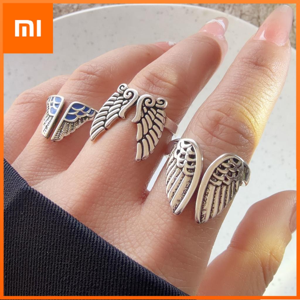 Xiaomi 925 Sterling Silver Rings for Women Couple Minimalist Handmade Simple Gold Double Wings Ring Fine Jewelry Gift Prevent Allergy