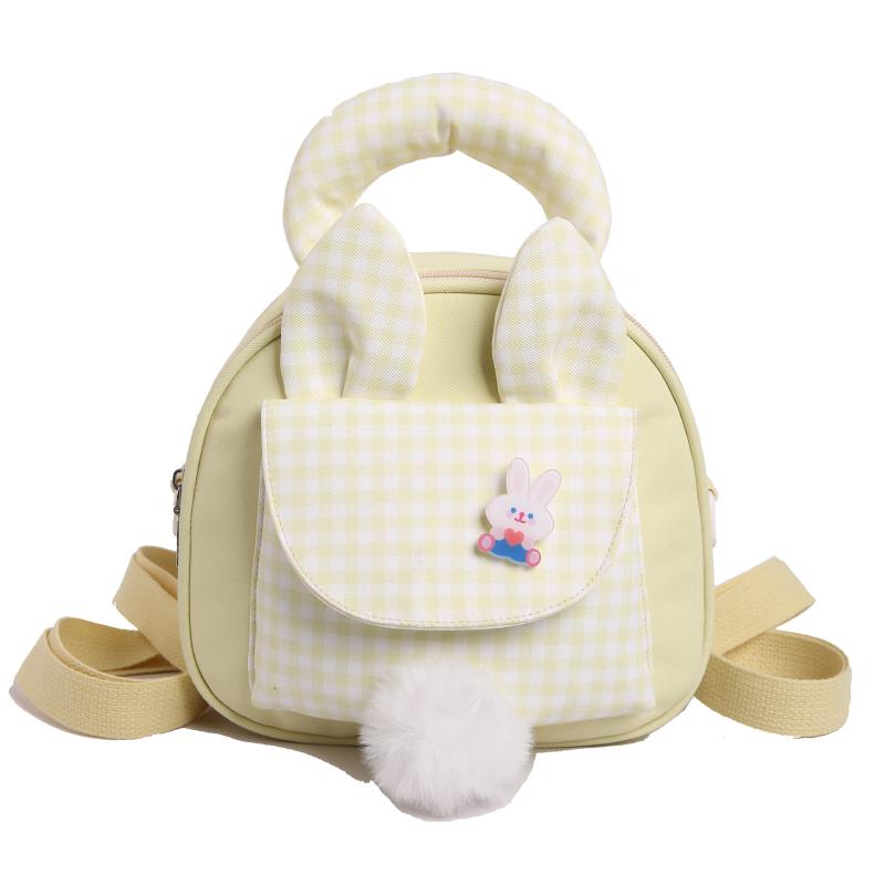 Modische Kawaii Mädchen Nylon Mini Rucksack Leicht Karomuster Cartoon Hase Damen Umhängetasche Handtasche