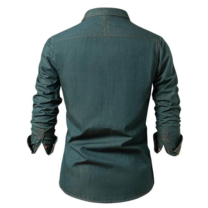 American Retro Men's Denim Shirt Cotton Long Sleeve Casual Trendy Spring Autumn Jean Shirt Men