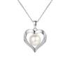 Girl Adult's Day White Gold 18K Necklaces 0.96CT Moissanite Diamond 9mm Pearl Heart Pendant Women Platinum Birthday Gift