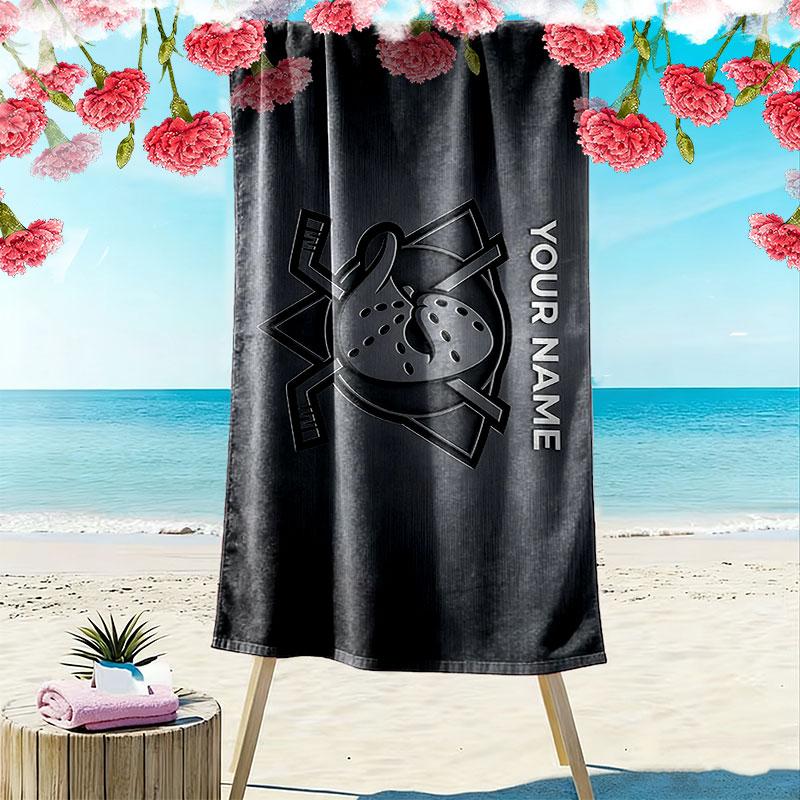 Custom Name,Anaheim Ducks Print Beach Towel, Large Soft Quick Dry Towel for Beach Camping Swimming
