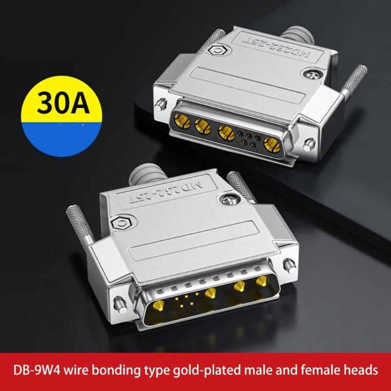 High Current 30Amp Mixed D-Sub Connector 9W4 Male/ Female 5+4D-SUB Pin Power Mixed Contact PCB Mount Lock Secure Use