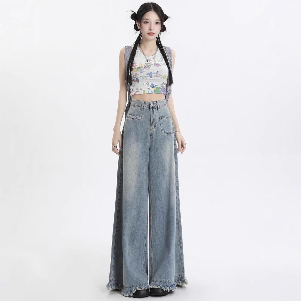 

Women s High-Waisted Retro Distressed Wide-Leg Jeans M