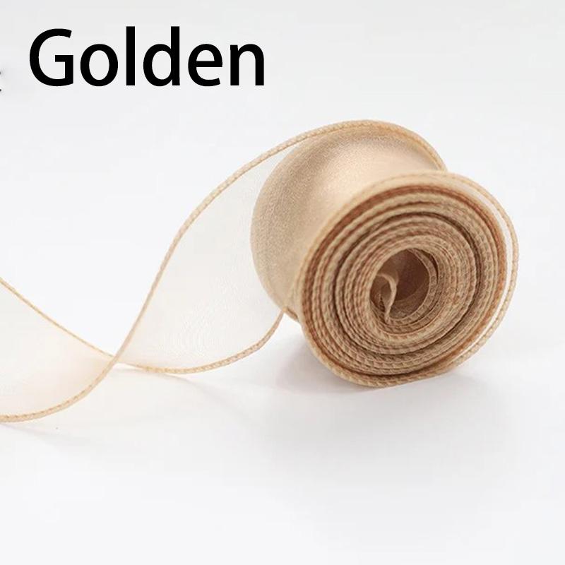 

Новый 2/1 рулон прозрачной шифоновой ленты органза атласные ленты с волнистым краем подарочная упаковка украшения свадебный букет венок швейные принадлежности 1 Roll золотистый