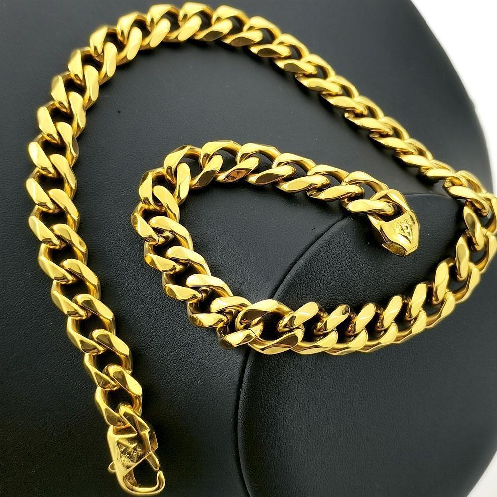 Necklace Mens Women Freemasonry Masonic Mason Stainless Steel 11mm Width Yellow