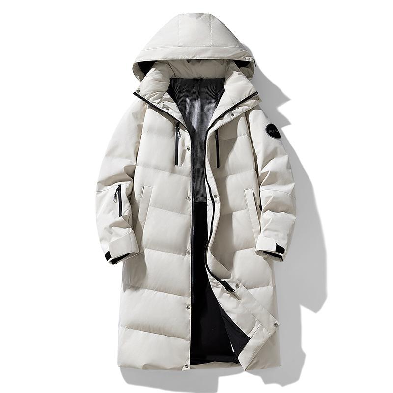 

Down jacket men s mid-length winter new white duck down hooded couple trend thickened warm loose jacket 3XL