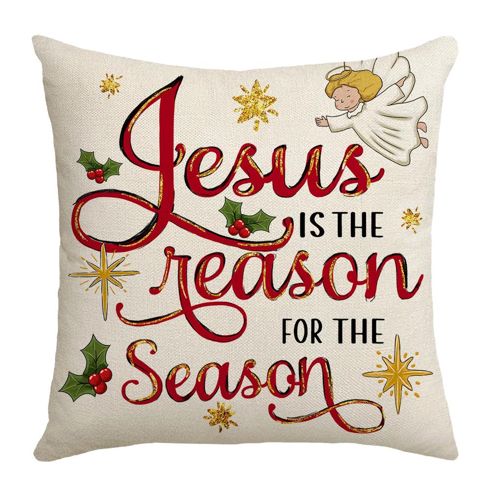 Jesus Christmas Atmosphere Linen Material Digital Letter Printing Home Decoration Sofa Cushion