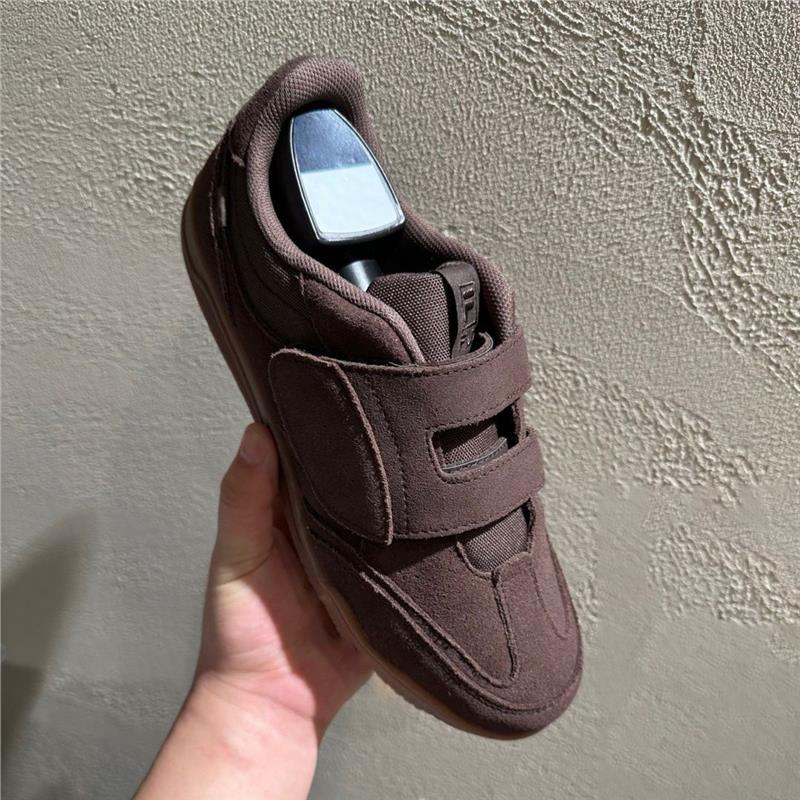 Sheepskin version~ Korean niche leather Velcro round head German training shoes women's leisure sports style flat-bottomed versatile board shoes