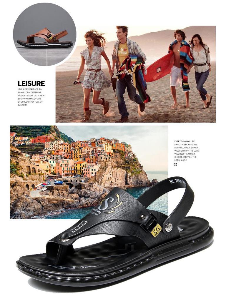 Men’s Genuine Leather Dual-Use Sandals and Slippers – Versatile Casual Beachwear