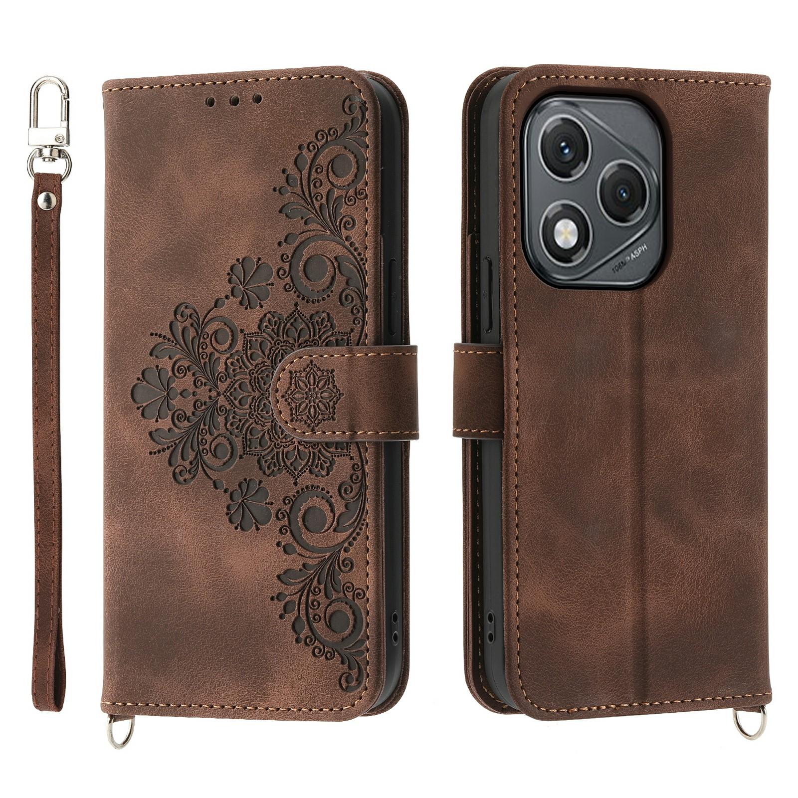 

For Honor 400 Lite 5G Case Flower Pattern PU Leather Wallet Phone Cover with Strap D
