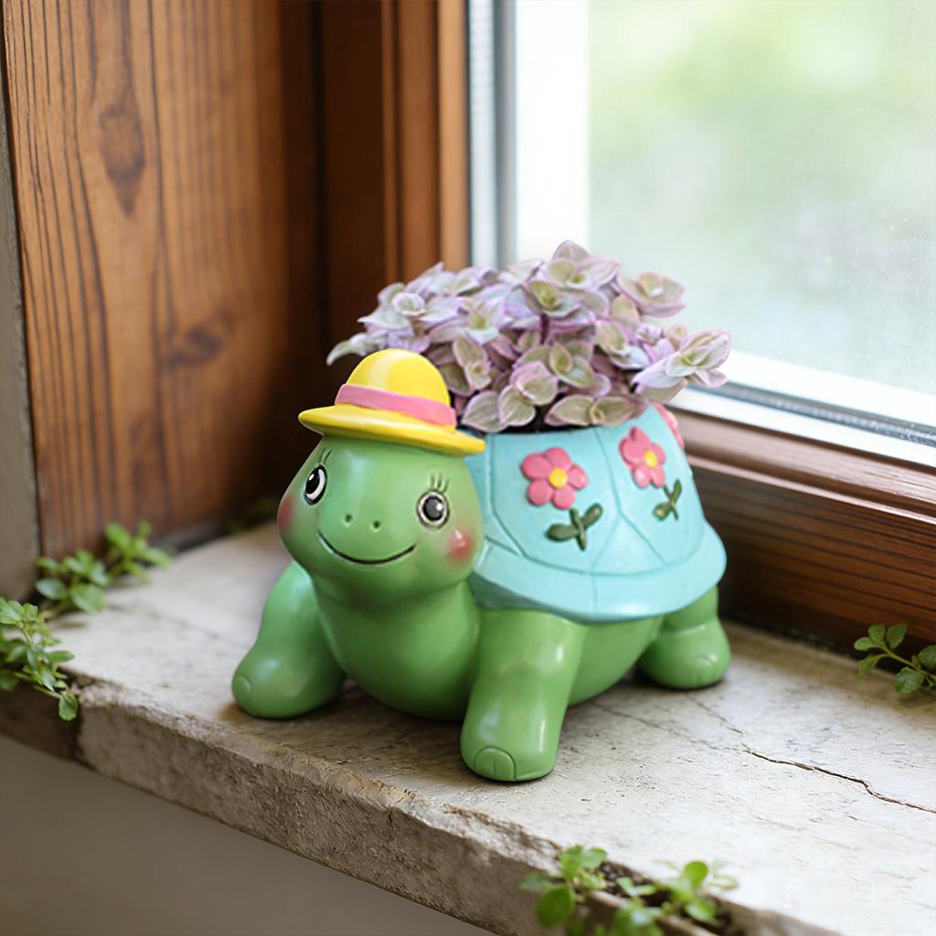 1 cute turtle flowerpot, fun home windowsill animal shaped flowerpot, hand-painted resin handicraft