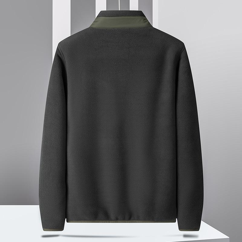 Men's autumn and winter new men's fleece warm jacket casual fashion solid color stand-up collar men's jacket polar fleece coat