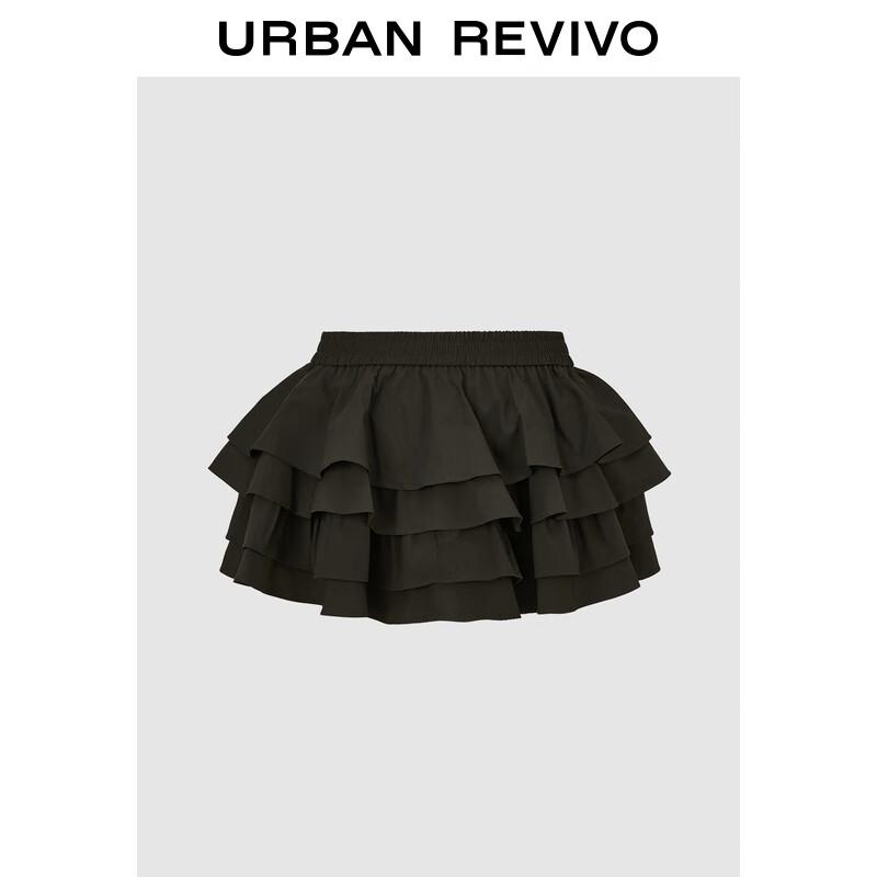 UR 2025 Fall Ruffled Tie-Waist A-Line Mini Skirt XS темно-кофейный
