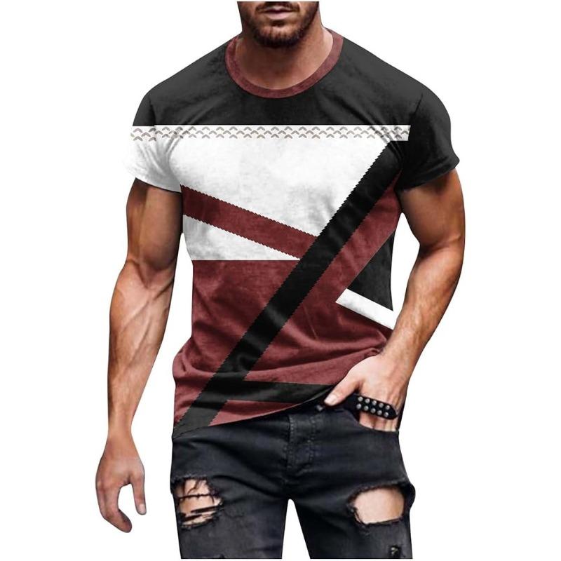 Men's Novelty Graphic 3D T-Shirt Crew Neck Short Sleeve Casual Printing Geometric Patterns Summer Party Beach Shirts Blouse