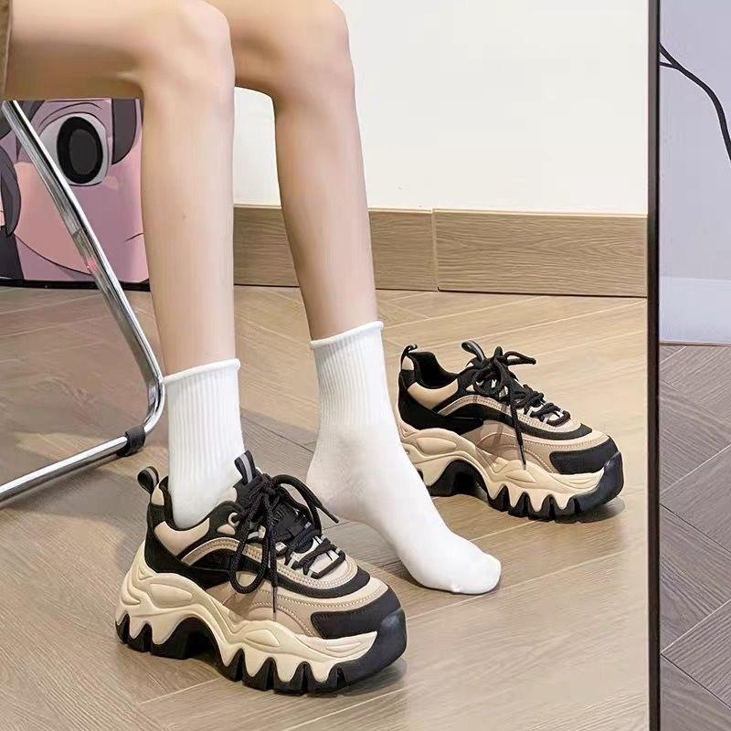 Fried Street Dad Shoes Women's Feet Small 2025 Autumn New Lazy Platform Muffin Casual Sneakers