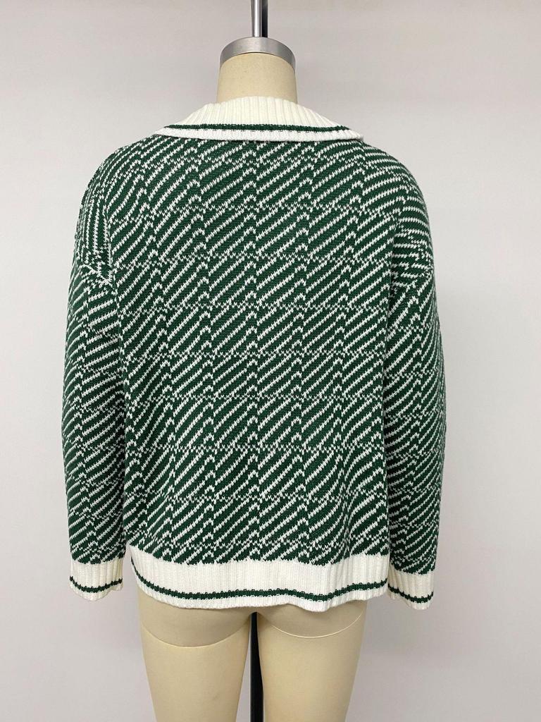 TEMU 2026 Autumn/Winter Gentle Commuting Knitwear: Diagonal Stripe Lapel Half-Button Loose Sweater
