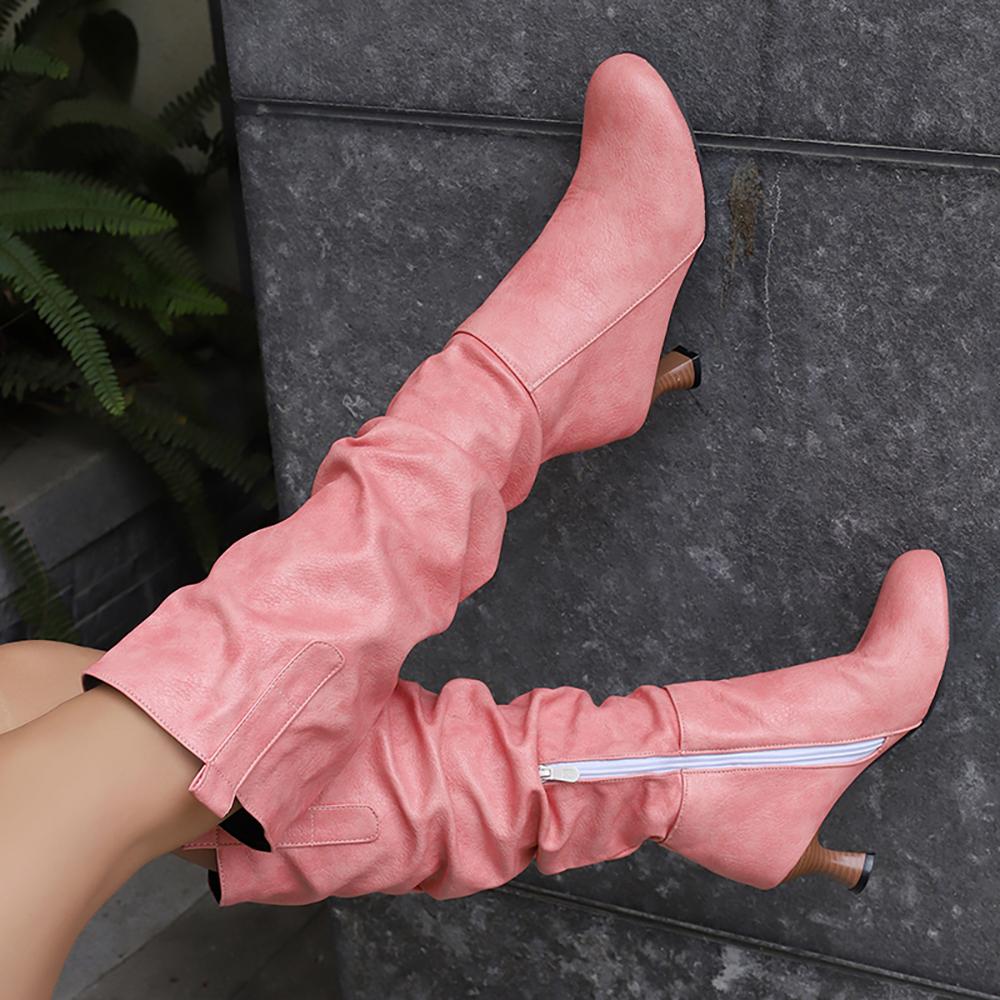 Yellow Pink Women Knee High Boots High Heel Big Size 50