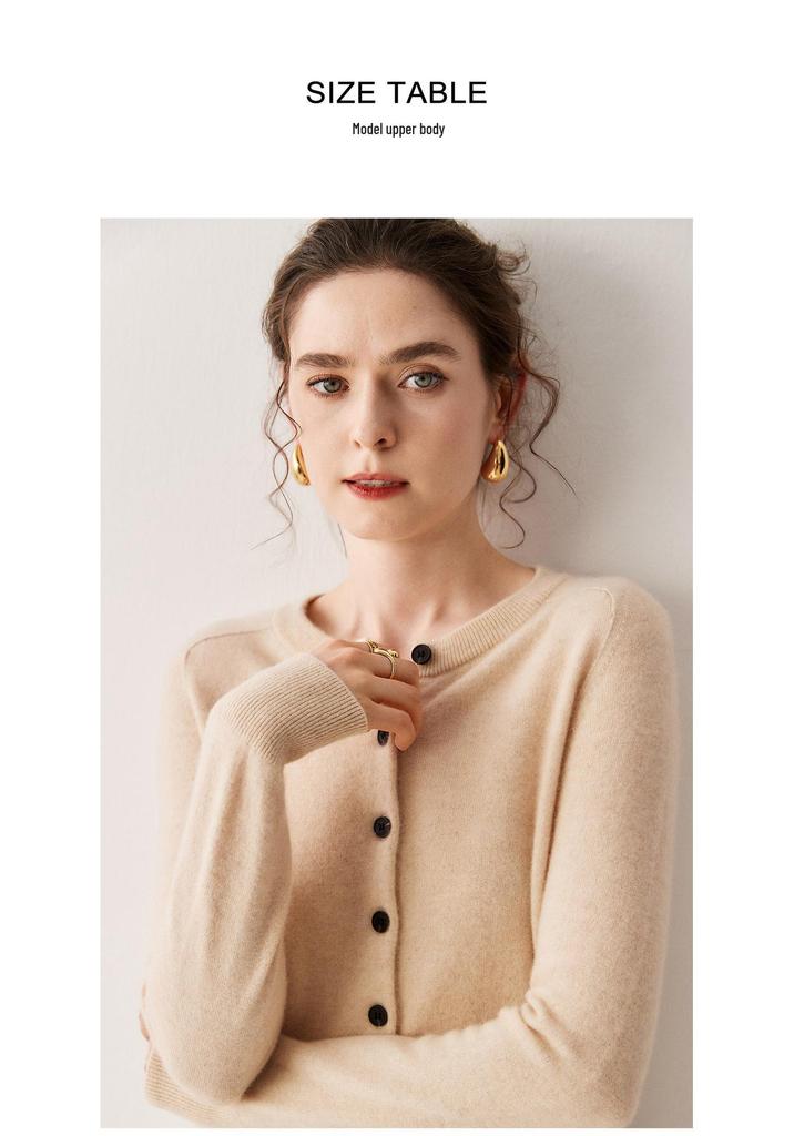 Women's Cashmere Baby Lambswool Cardigan - Round Neck, Short, Loose Fit Sweater for Autumn/Winter.