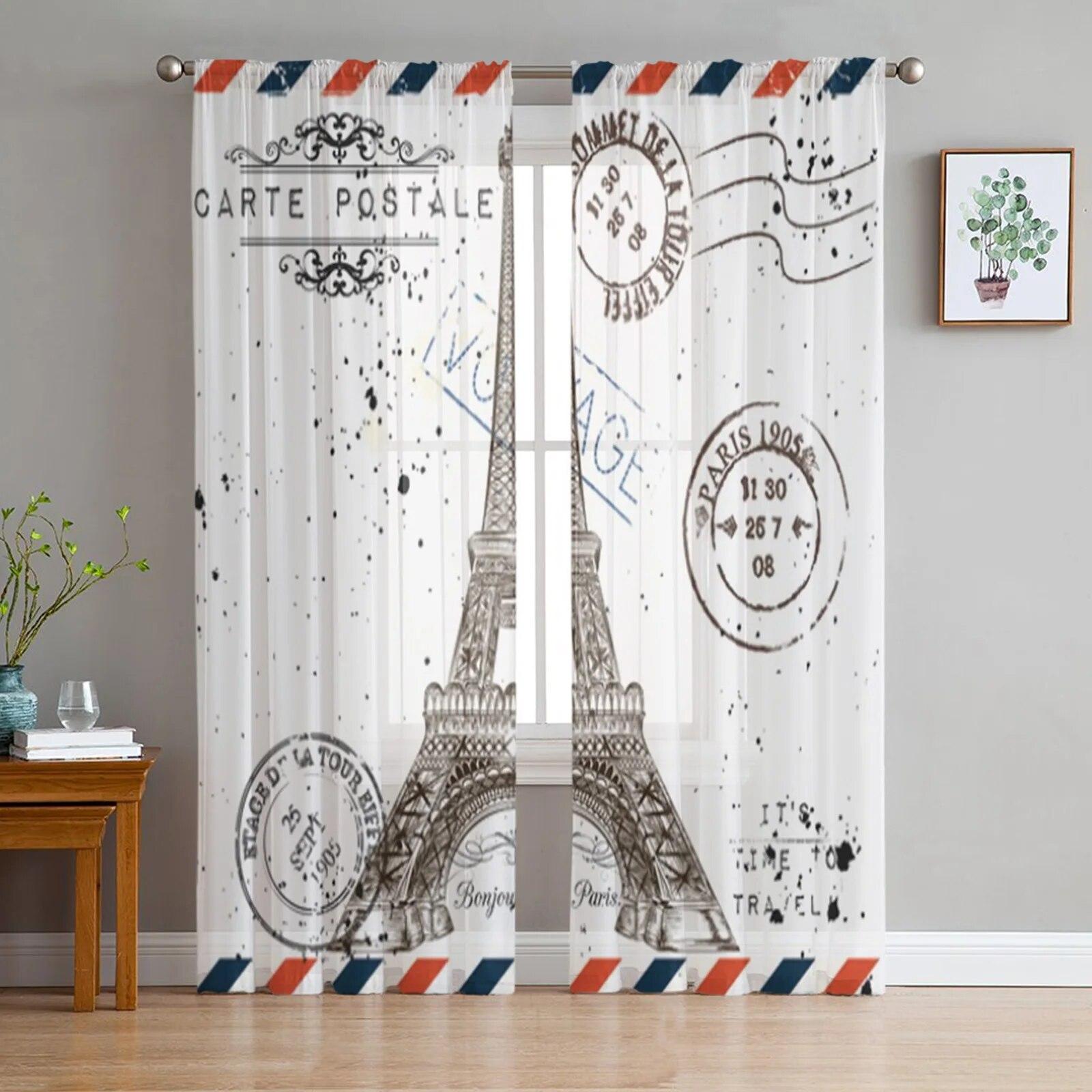 Париж Сена женщина Эйфелева башня красные губы Париж прозрачные шторы для гостиной спальни обработка окон кухня шифоновая занавеска 135W x 160H(cm)