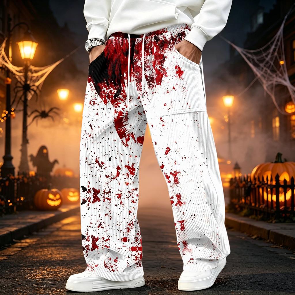Men's Corduroy Casual Straight Leg Pants with Elastic Waistband and for Halloween