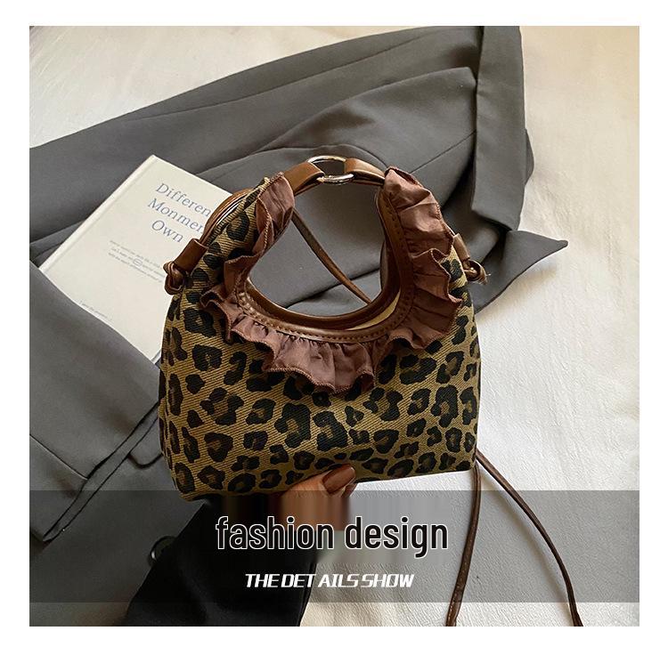 Mädchen Umhängetasche mit Leopardenmuster und Spitze - Neuer koreanischer Retro-Stil für Herbst/Winter 2025