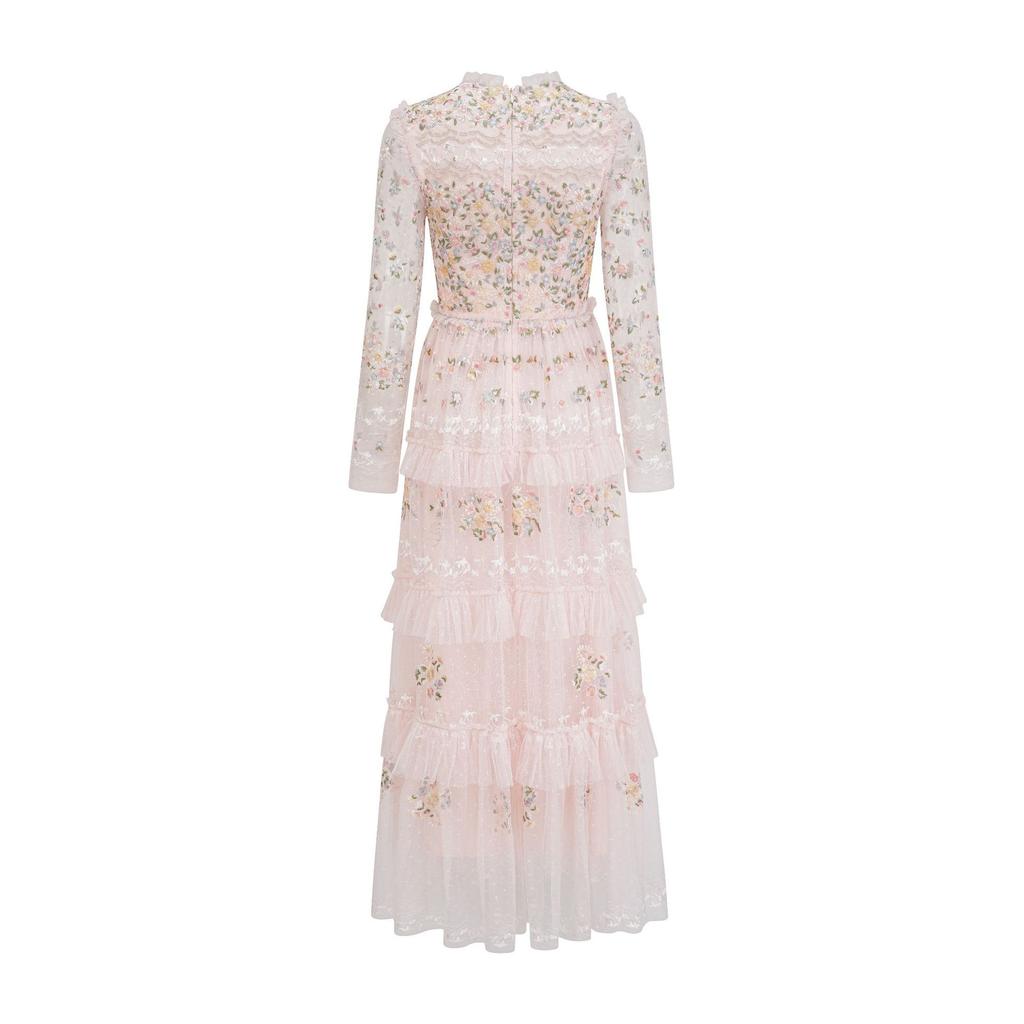 Spring and Hot Season Embroidery Fairy Gas Round Neck Waist Pendulum Gown Dress