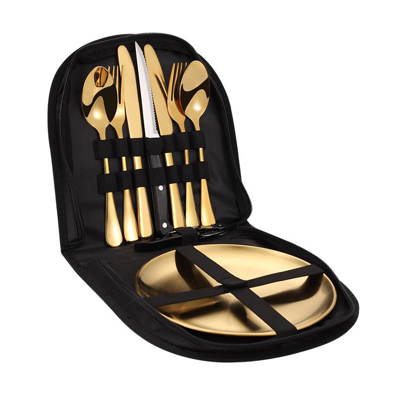 Camping stainless steel cutlery set, portable tableware for outdoor trips