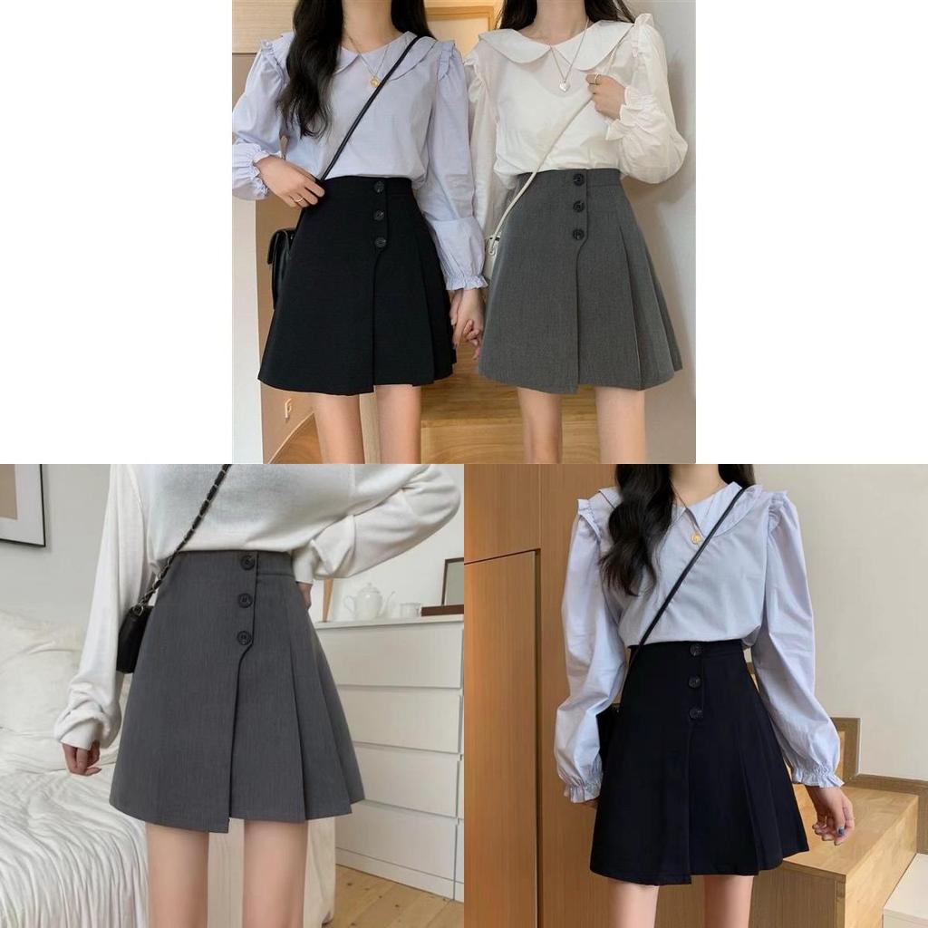 Women Spring Highwaist Pleated Skirt With Button Details For Casual And Office Wear