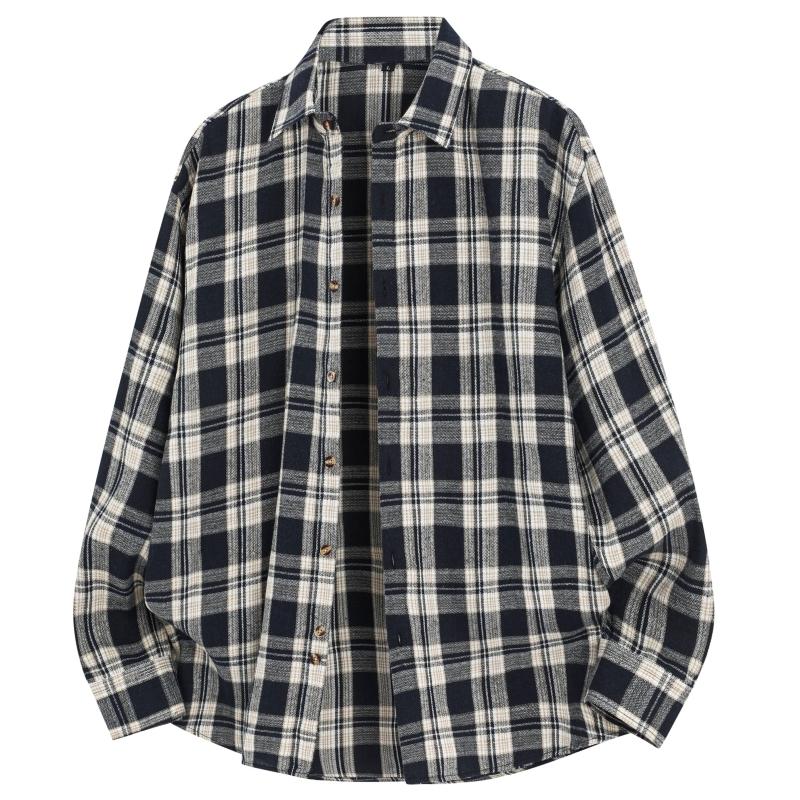 

Новинки Мужские Клетчатые Рубашки с Длинным Рукавом Camisas Streetwear Винтажные Повседневные Свободные Кардиганы Рубашки на Пуговицах Ковбойские Мужские Топы M тёмно-синий