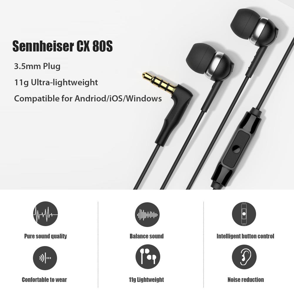 Buy Sennheiser CX 80S InEar Earphone 1.2m Wired Headphone with Mic 3.5mm  Plug/Noise Reduction/Balance at affordable prices — free shipping, real  reviews with photos — Joom