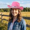Wide Brim Western Cowboy Hat Furry Trim Sequin Cowgirl Hat Classic Jazz Hat  Ladies