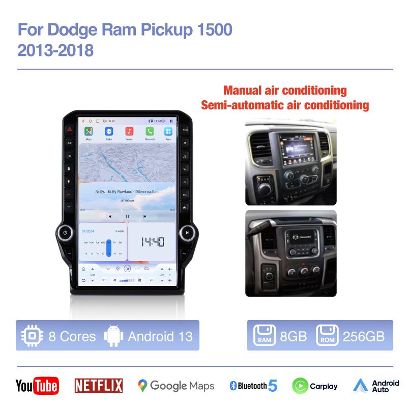 14.5inch Android13 Car Multimedia Video Player For Dodge Ram Pickup 1500 2013 - 2018 GPS Navigation Radio Carplay 4G wifi 360