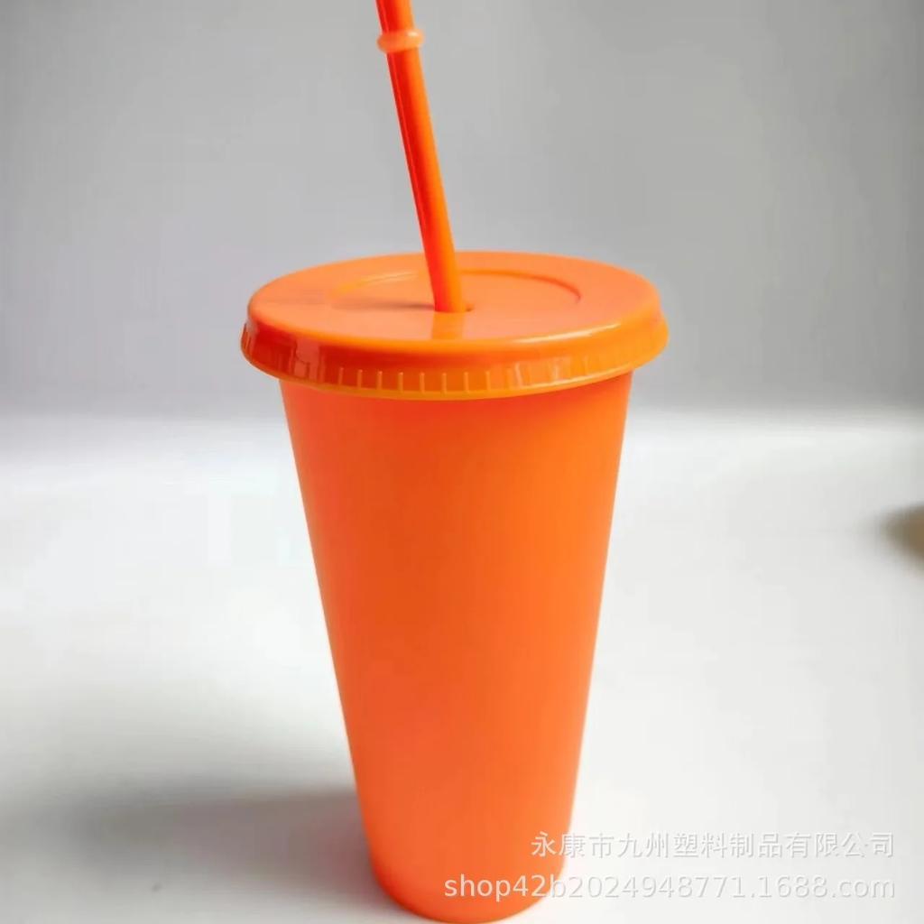 5pcs 710ml Assorted Solid Color Reusable 24oz Plastic Cold Cup Coloured Cup Colored Straw Cup Glasses with Straw and Lid Liyi