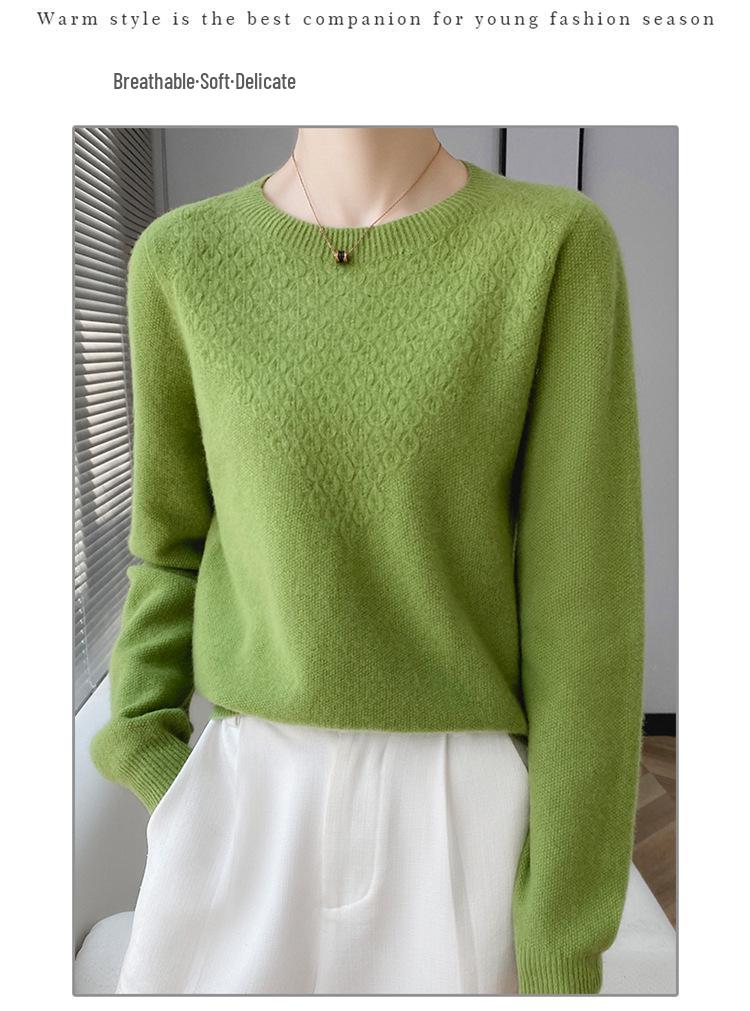 Women's Stylish Wool Cashmere Sweater - Round Neck, Loose Fit, Hollow Design, Autumn/Winter Base Layer.