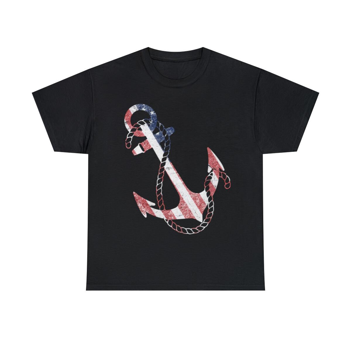 Patriotic American Flag Anchor Graphic Tee Shirt, S-5XL XL