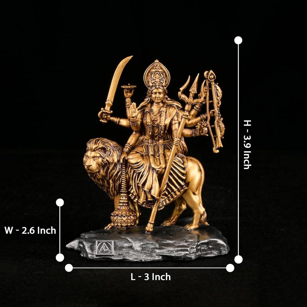 Durga MATA Idol for Car Dashboard and Home Decor, Vaishno Devi Sherawali MATA Murti, Goddess Durga Sitting On Lion Statue for Puja Room
