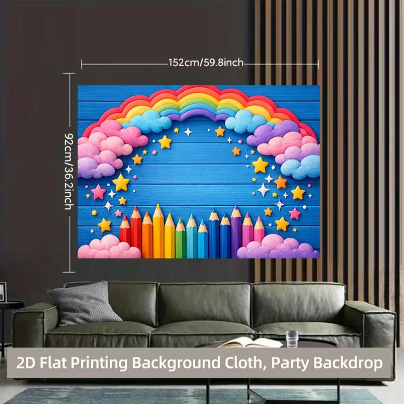 2D Blue Wood Rainbow Backdrop Children Birthday Photography Background
