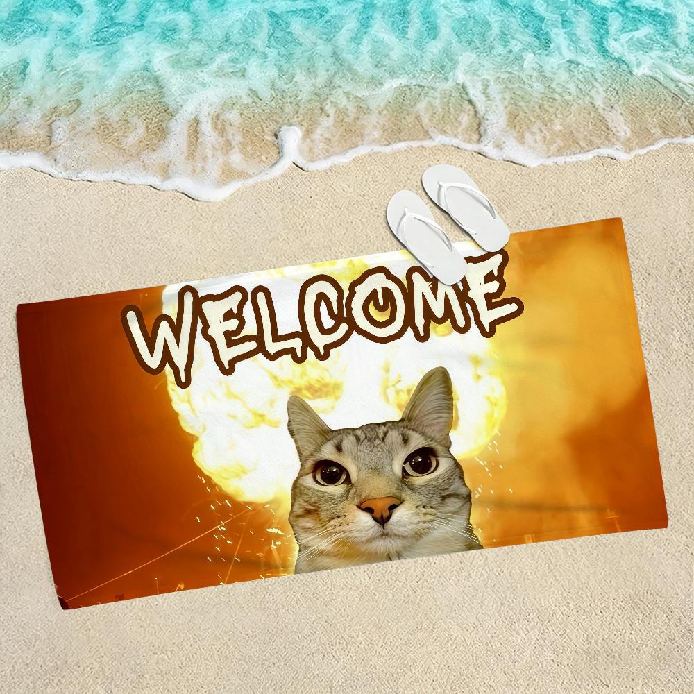 Welcoming Cat Towel Soft Lightweight Anti-Sand Large Beach Towel Quick-Drying Bath Sports Family