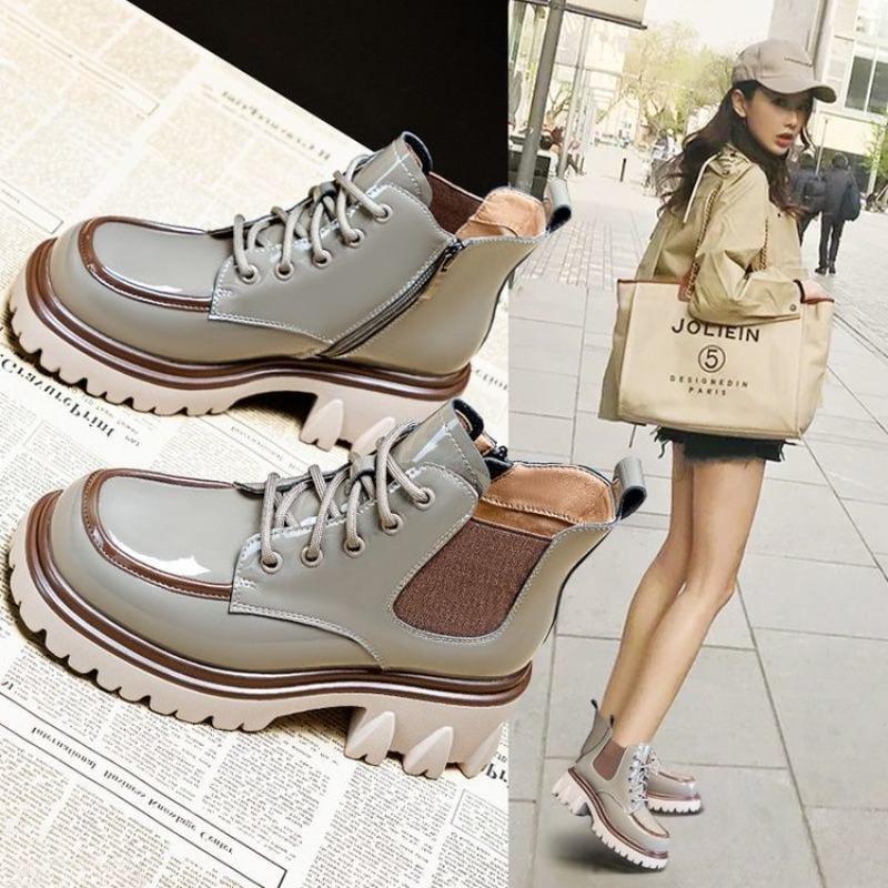 Pu Leather Platform Loafers Woman  British Style Thick Heels Oxfords Shoes Women Lace-up  College Gothic Shoes Mujer Q04