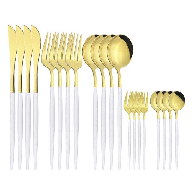 Lustro złoty zestaw sztućców noże ciasto widelce do owoców łyżeczka do kawy sztućce obiadowe zastawa stołowa zastawa stołowa ze stali nierdzewnej zestaw sztućców