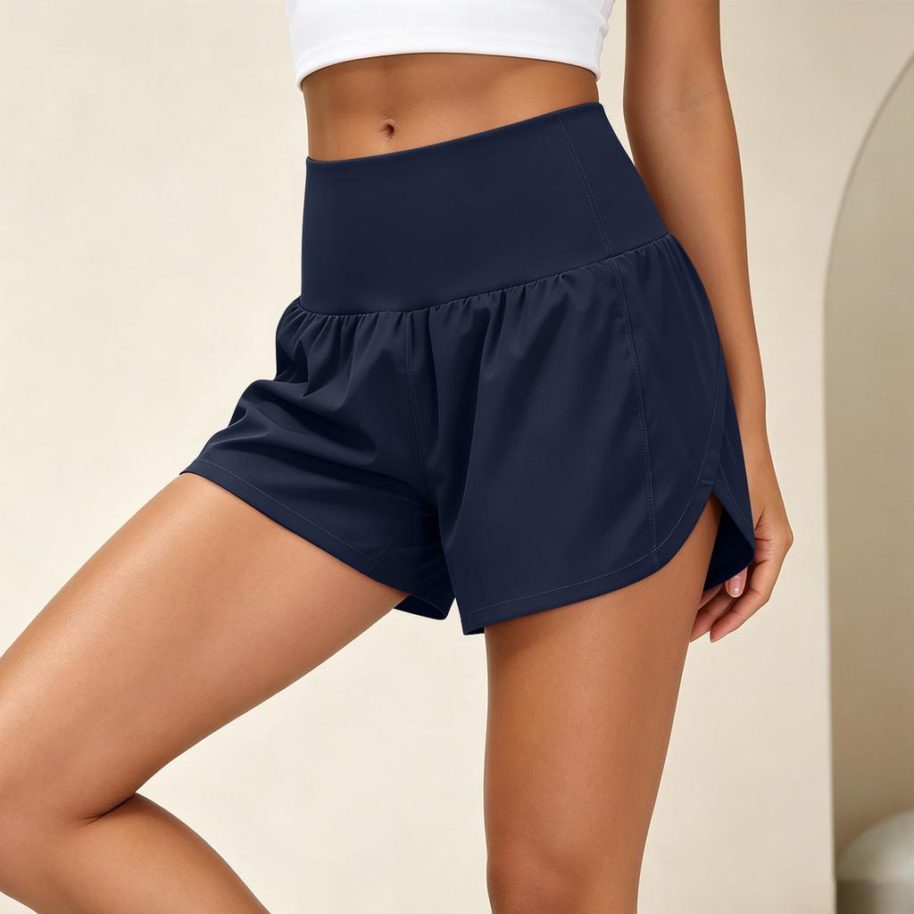 Fritidsshorts för damer med fickor Hög midja Elastisk midjeband Lätt och andningsbart tyg Avslappnad passform Sommarplagg