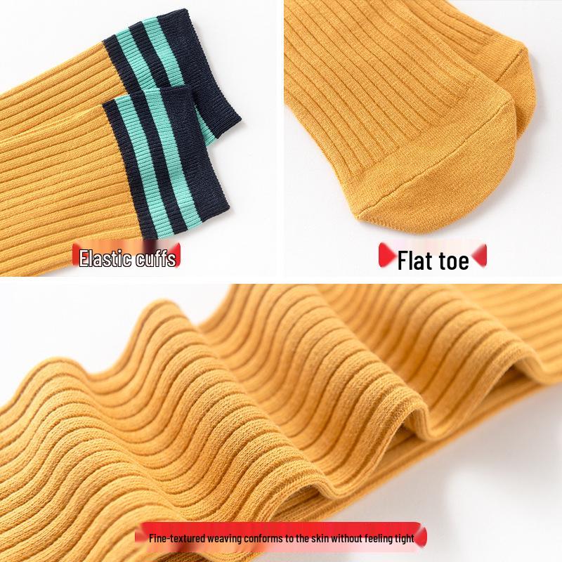 Spring & Autumn Kids' Cotton Calf Socks - Striped Design for Boys & Girls