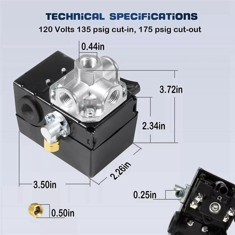 Portable 23474570 Pressure Switch W/ Unloader &On/Off Lever For Ingersoll Rand Compressor