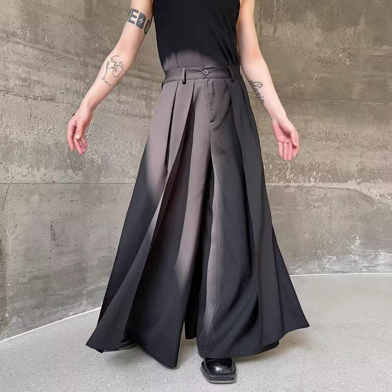 

Темные двухслойные широкие брюки-самураи с вставками - повседневные брюки в стиле ретро-швабры M чёрный