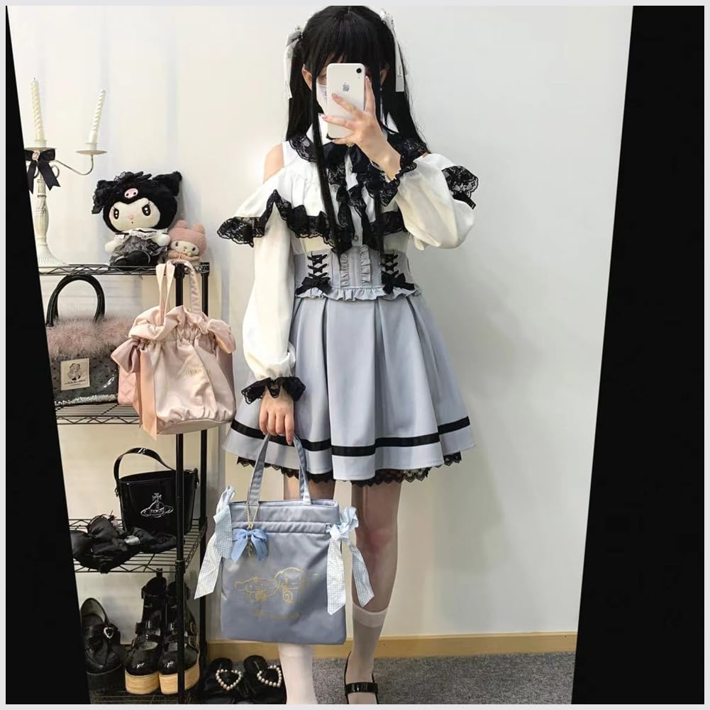 EDREES Lace Ruffle Long Sleeve Cute Mori Girl Lolita Top with Detachable Commuting Women's Shirt, Blouse, Style, Off-the-Shoulder Bow, Feminine,
