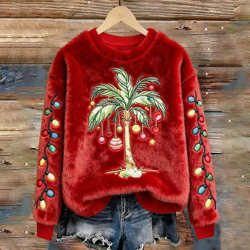 Women's Fashion Casual Round Neck Long Sleeve Top Printed Pullover Sweatshirt